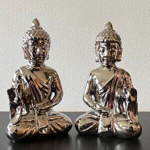 Silver Buddha Statues - Set of 2